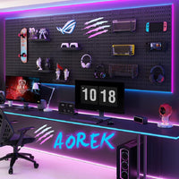 RGB Gaming Pegboard Wall Organizer with Metal Panels and Hooks, 12x24 Setup